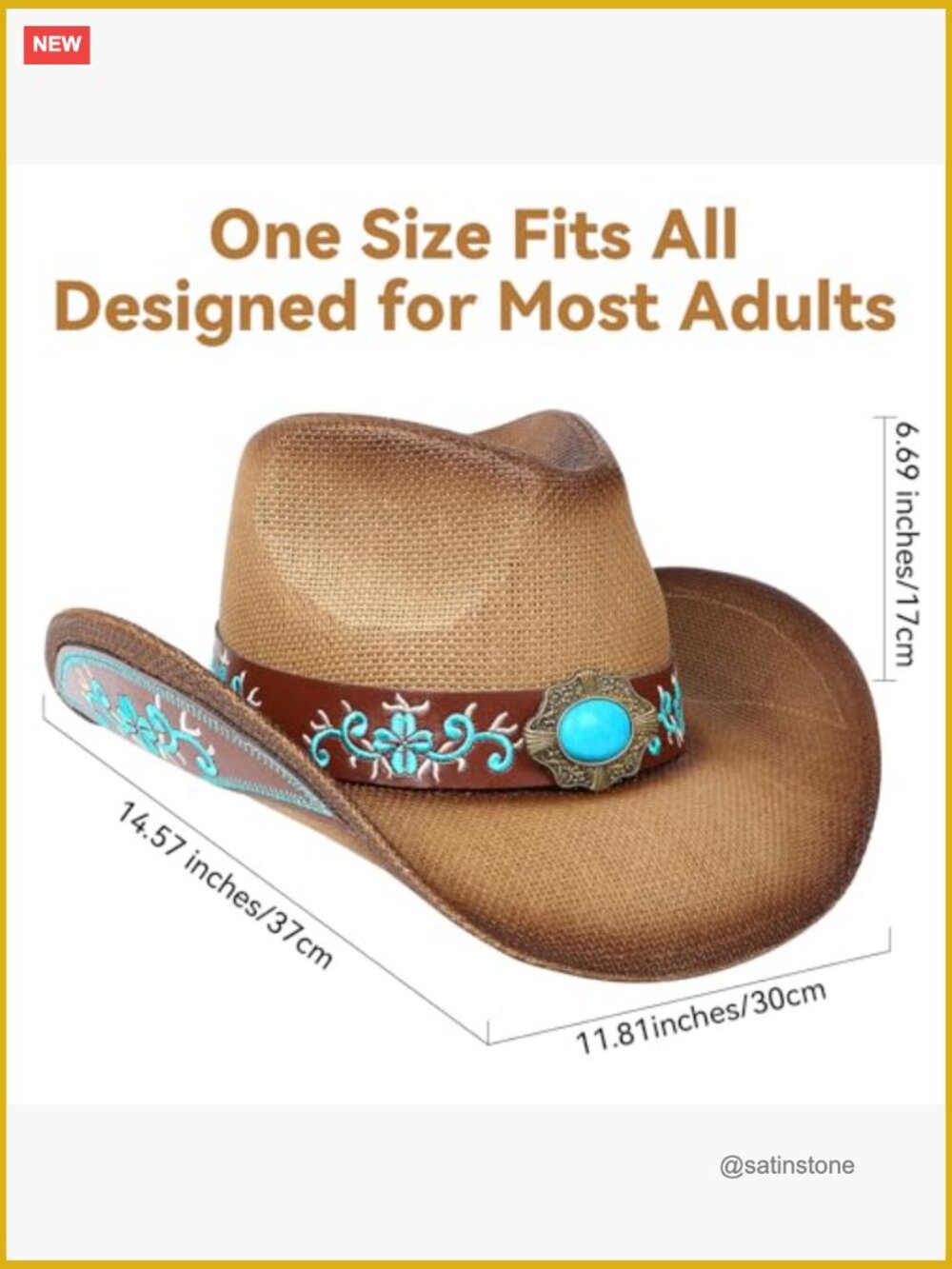 Straw Cowboy Hat with Shapeable Brim and Adjustable Fit - Picture 2 of 7